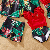 Family Matching Beach Swimsuit Tropical Floral Print Summer Swimwear