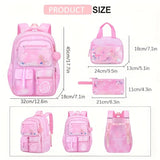 3Pcs/Set Student Girls Backpack Cute Princess Large Capacity Schoolbag
