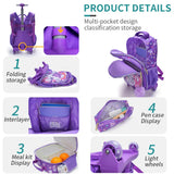 3PCS Set Kid Girl Rolling Backpack Cute Cartoon Cat Sequin Wheeled Bookbag