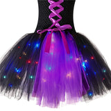 Purple Tulle Witch Puffy Dress with LED Lights for Kids, Girls' Costume for Halloween Party Performances & Birthday Parties