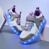 Kid Girl LED Light Up Glowing Sneakers Skates Shoes