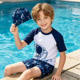 Kids Boy Girl Shark Print Swimwear Short Sleeve Swimsuit 3Pcs/Set