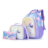 3Pcs/set Mermaid School Backpack Set Cute Kids Cartoon Book Bag