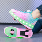 Kid Girl Boy Roller Skate Glowing Sneakers Led Light Luminous USB Charging Shoes