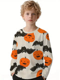 2-12Y Kid Boy Halloween Pumpkin Print Autumn Long Sleeve Casual T-Shirt Tops