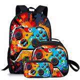 Kid Cool 3D Flat Cartoon Game Controller Three Piece Set Backpacks Schoolbags