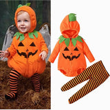 Infant Baby Girl Boy Halloween Party Pumpkin Hooded 3 Pcs Set