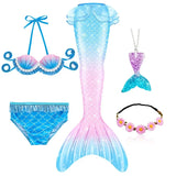Girls Swimming Mermaid Tail Costume Cosplay Swimsuit Swimwear  5pcs/set
