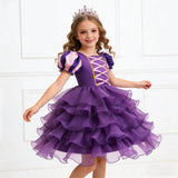 Girls Halloween Costume Puff Sleeve Ruffled Tiered Tulle Dress+Witch Hat+Pumpkin Candy Bag Trick or Treat Party Kid Outfit 3pcs