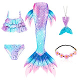 5Pcs/Set Girls Mermaid Tail Swimsuit Costume Beach Pool Swimwear