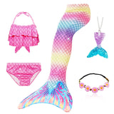 Kid Girl Fancy Mermaid Tail Swimming Costume  Swimwear 5 Pcs/Set