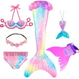 Girls Swimming Mermaid Tail Costume Cosplay Swimsuit Swimwear  5pcs/set