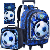 3PCS Kid Boys Rolling Backpack Soccer Roller School Bookbag