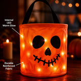 Halloween Luminous Pumpkin Candy Bucket Hand-Held LED Fabric Candy Bag
