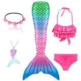 5Pcs/Set Girls Mermaid Tail Swimsuit Costume Beach Pool Swimwear