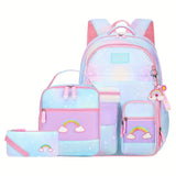 Rainbow Embroidery 3-Piece Set School Backpacks Gradient Schoolbags