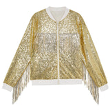 2-16Y Kid Girl Trendy Tassels Sequin Hip Hop Jacket Baseball Party Coat