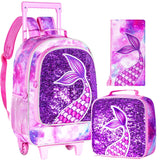 3PCS Kid Girl Mermaid Rolling Backpack Wheeled School Bag