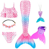 Girls Swimming Mermaid Tail Costume Cosplay Swimsuit Swimwear  5pcs/set