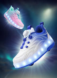 Kid Girl Boy Roller Skate Glowing Sneakers Led Light Luminous USB Charging Shoes