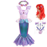 2-10Y Kid Little Girl Mermaid  Ariel Cosplay Costume Halloween Princess Dress Set