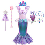 2-10Y Kid Little Girl Mermaid  Ariel Cosplay Costume Halloween Princess Dress Set