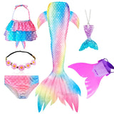 Girls Swimming Mermaid Tail Costume Cosplay Swimsuit Swimwear  5pcs/set