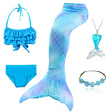 Kid Girl Fancy Mermaid Tail Swimming Costume  Swimwear 5 Pcs/Set