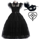 2-12Y Kid Girl Classic Black Gothic Wendsday Halloween Holiday Party Dresses