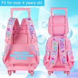 4PCS Kids Girl Rolling Backpack Cute Cat Sequin Wheeled Bookbag