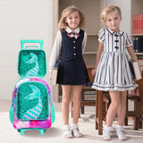 3PCS Kid Girl Mermaid Rolling Backpack Wheeled School Bag