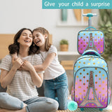3PCS Kid Girl Rolling Iron Tower Pink Backpack Wheeled School BookBag With Lunch And Pen Bag
