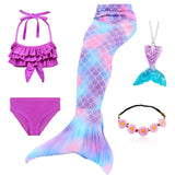 Kid Girl Fancy Mermaid Tail Swimming Costume  Swimwear 5 Pcs/Set