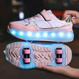 Kid Girl Boy Luminous Roller USB Charge Light Up Skate Shoes