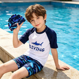 Kids Boy Girl Shark Print Swimwear Short Sleeve Swimsuit 3Pcs/Set