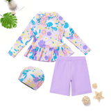 3 Pcs/set Kid Girl Summer Swimwear Sun-Protective Quick-Drying Long Sleeve Swimsuit