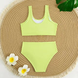 High Waist Bikini 2026 Printed Girls Swimsuit Kids Swimwear Female Children Bathers