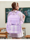 Girls Primary Middle School Cute Plaid Schoolbags Lightweight Waterproof Backpack