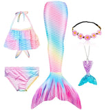 Girls Swimming Mermaid Tail Costume Cosplay Swimsuit Swimwear  5pcs/set