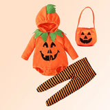 Infant Baby Girl Boy Halloween Party Pumpkin Hooded 3 Pcs Set