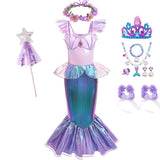 Kid Girl Mermaid Ariel Cosplay Halloween Princess Party Carnival Fancy Dress