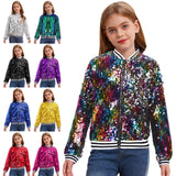 6-16Y Kids Girls Hip Hop Jazz Street Dance Performance Outerwear Sequin Jacket Coat