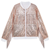 2-16Y Kid Girl Trendy Tassels Sequin Hip Hop Jacket Baseball Party Coat