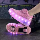Kid Boys Girls Roller Shoes LED Light Up USB Charging Skateboard Shoes
