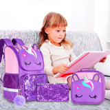 3PCS Kid Girl Unicorn Backpack Sequin Cute Bookbag