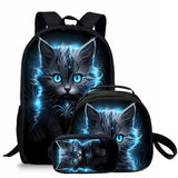 3 Pcs Set Kid Boy Cat Backpack School Bags With Lunch Pencil Bags