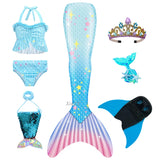 Kid Girls Monofin Swimming Mermaid Cosplay Swimsuit Bikini  7Pcs/Set