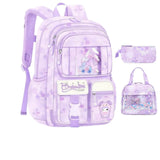 3Pcs Kid Girl School Backpack Large Capacity Cartoon School Bag