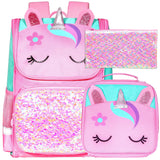 3PCS Kid Girl Unicorn Backpack Sequin Cute Bookbag