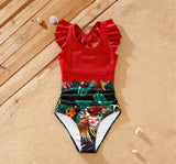 Family Matching Beach Swimsuit Tropical Floral Print Summer Swimwear